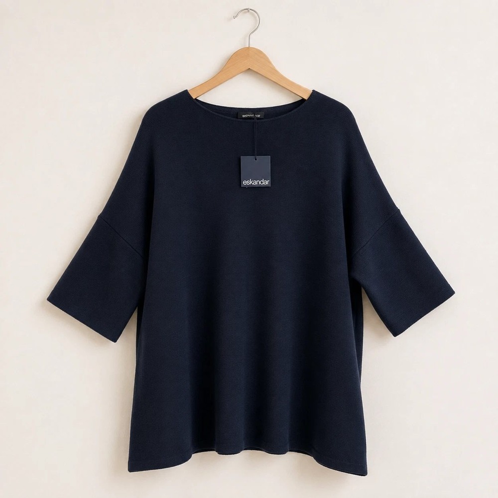 NWT Eskandar Slash Neck Sweater Women Size 1 Navy Cashmere Medium Top Luxury